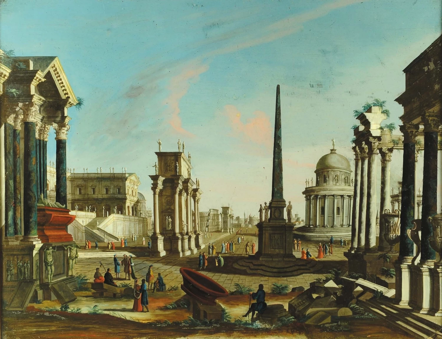 Capriccio architettonico romano con personaggi - attribuito